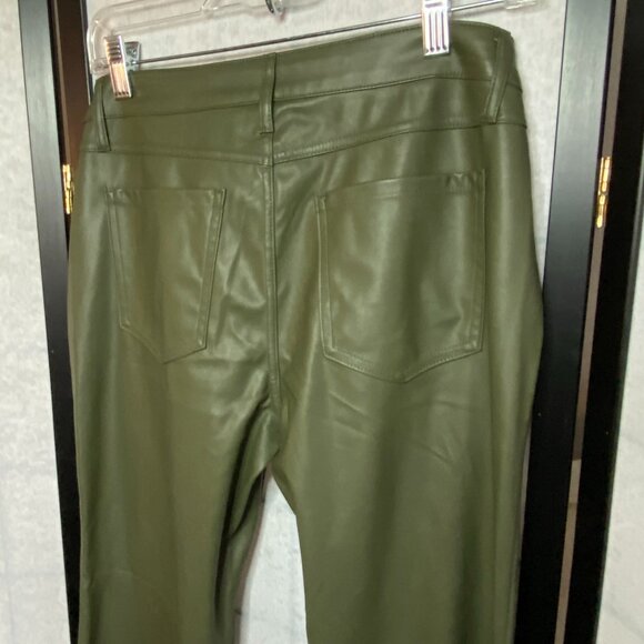 Wild Fable Low Rise Faux Leather Vegan Pleather Flare Jeans Pants Olive NWT 4 - Picture 5 of 13